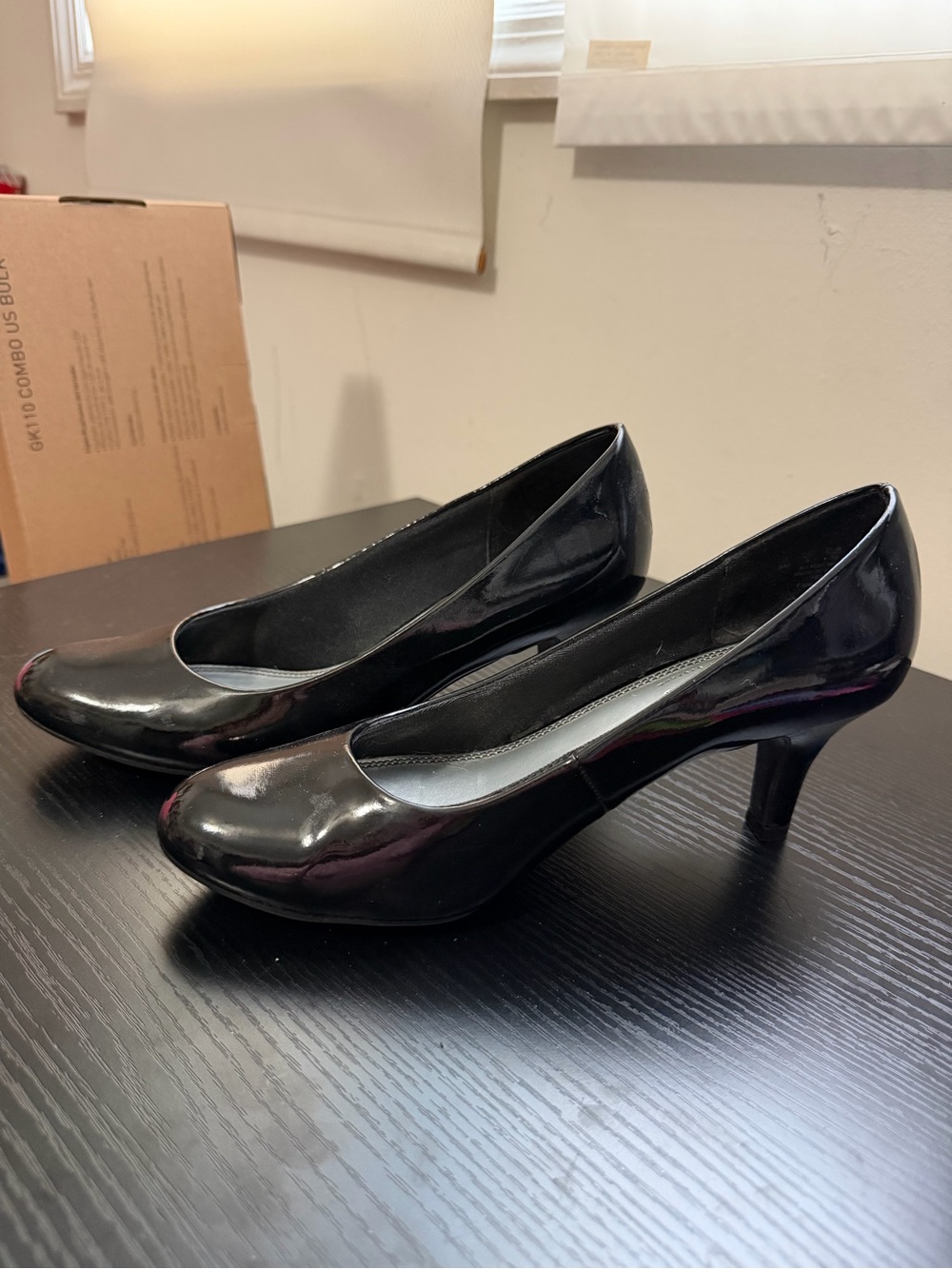 Classic Black Patent Mid-Heel Pumps